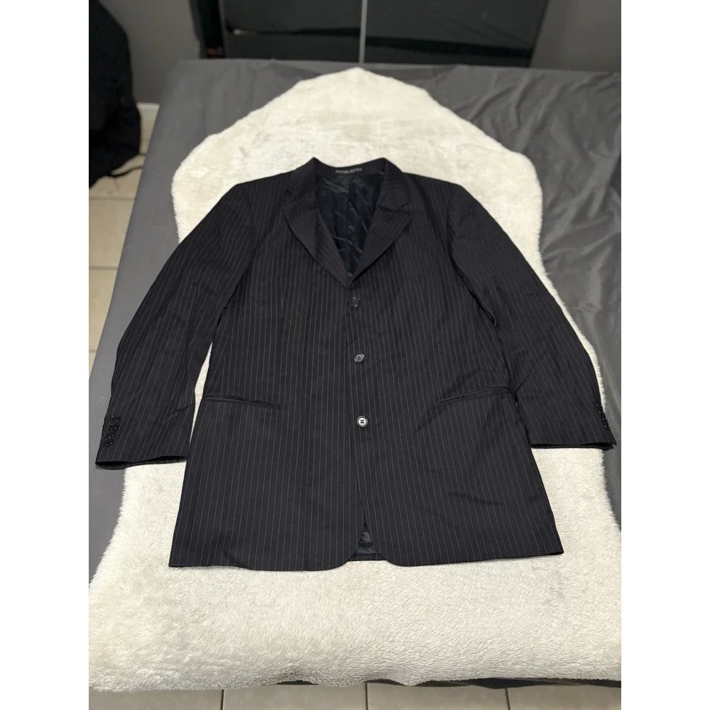Hugo Boss Mens‎ Navy Blue Pinstripe Wool Sport Blazer Jacket 46 Tall 3 Button